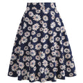 Womens 1950s Retro Lemon Vintage A-line Printed Pleated Flared Midi Skirt Blue