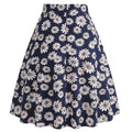 Womens 1950s Retro Lemon Vintage A-line Printed Pleated Flared Midi Skirt Blue