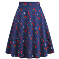 Womens 1950s Retro Lemon Vintage A-line Printed Pleated Flared Midi Skirt Cherry
