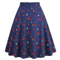 Womens 1950s Retro Lemon Vintage A-line Printed Pleated Flared Midi Skirt Cherry