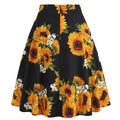 Womens 1950s Retro Lemon Vintage A-line Printed Pleated Flared Midi Skirt Sunflower