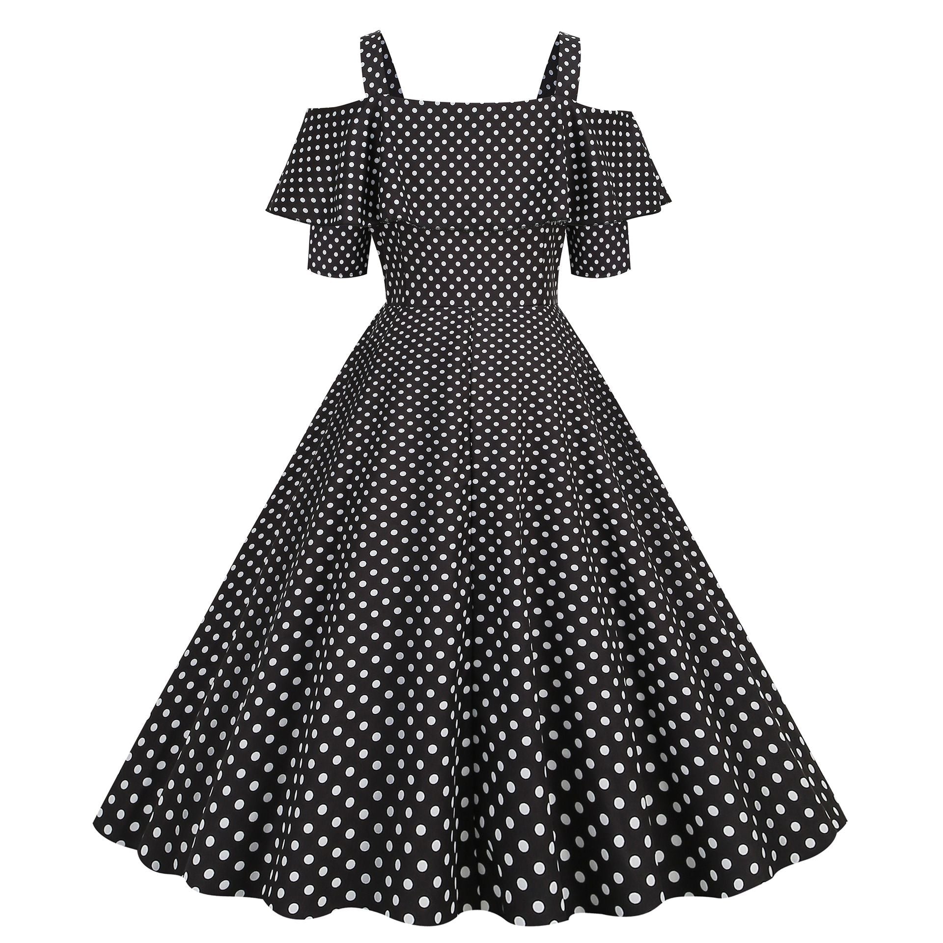 Womens 1950s Retro Rockabilly Polka Dot Casual Dress Vintage Style Prom Dress Black