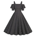 Womens 1950s Retro Rockabilly Polka Dot Casual Dress Vintage Style Prom Dress Black