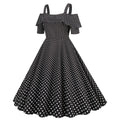 Womens 1950s Retro Rockabilly Polka Dot Casual Dress Vintage Style Prom Dress Black