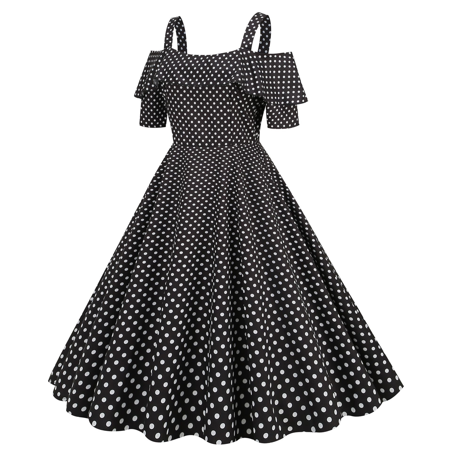 Womens 1950s Retro Rockabilly Polka Dot Casual Dress Vintage Style Prom Dress Black