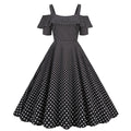 Womens 1950s Retro Rockabilly Polka Dot Casual Dress Vintage Style Prom Dress Black