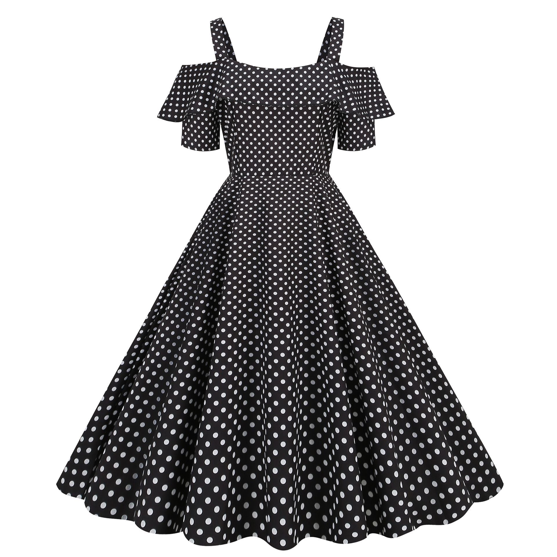 Womens 1950s Retro Rockabilly Polka Dot Casual Dress Vintage Style Prom Dress Black