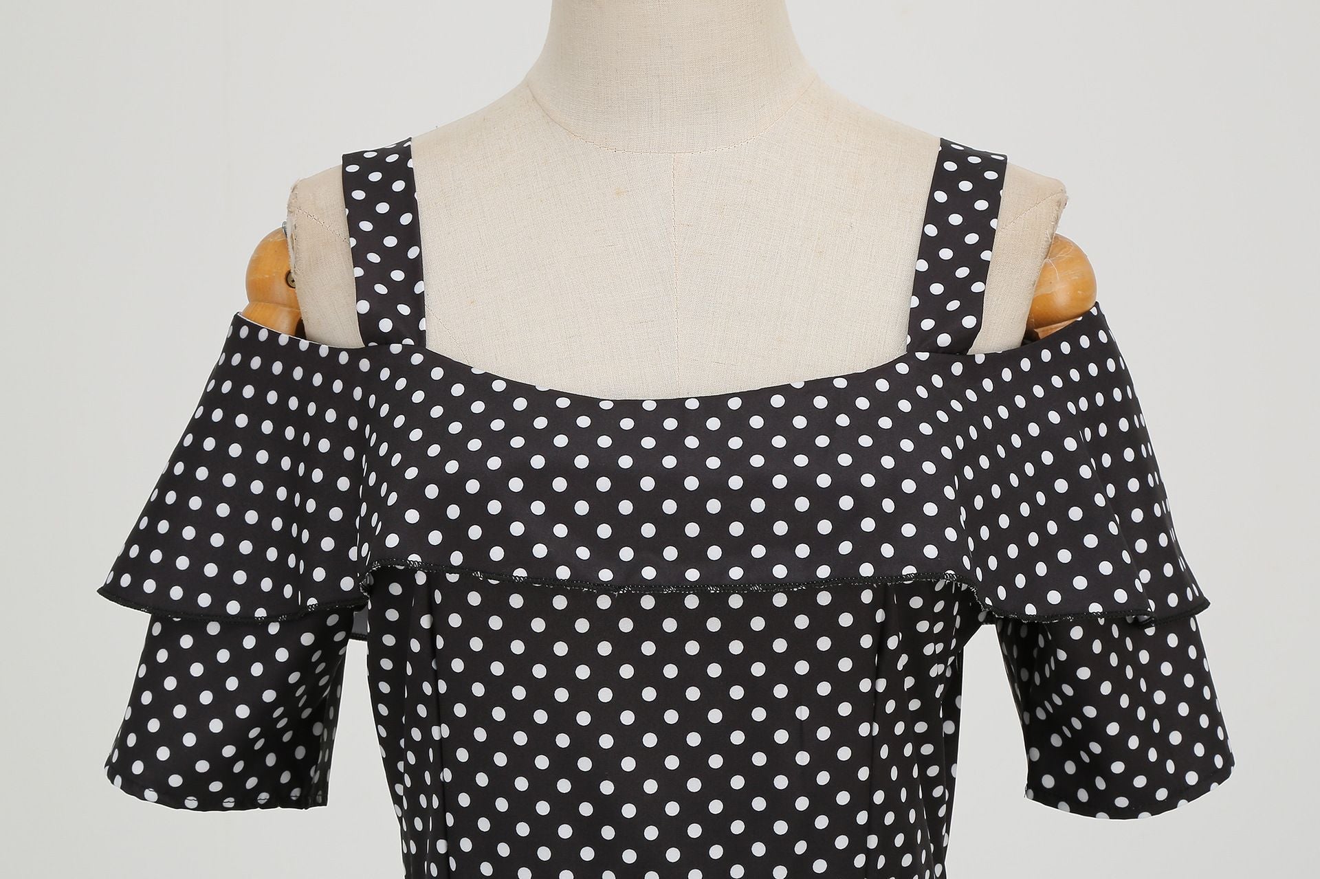Womens 1950s Retro Rockabilly Polka Dot Casual Dress Vintage Style Prom Dress Black