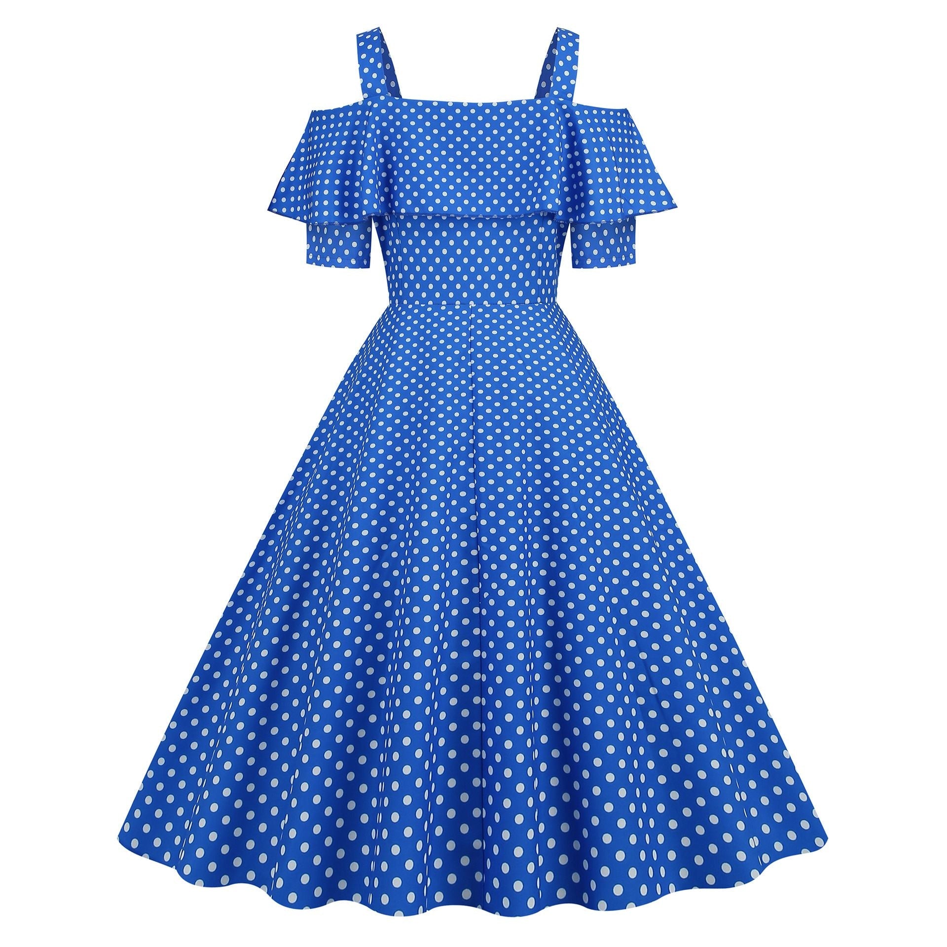 Womens 1950s Retro Rockabilly Polka Dot Casual Dress Vintage Style Prom Dress Blue