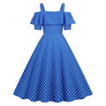 Womens 1950s Retro Rockabilly Polka Dot Casual Dress Vintage Style Prom Dress Blue