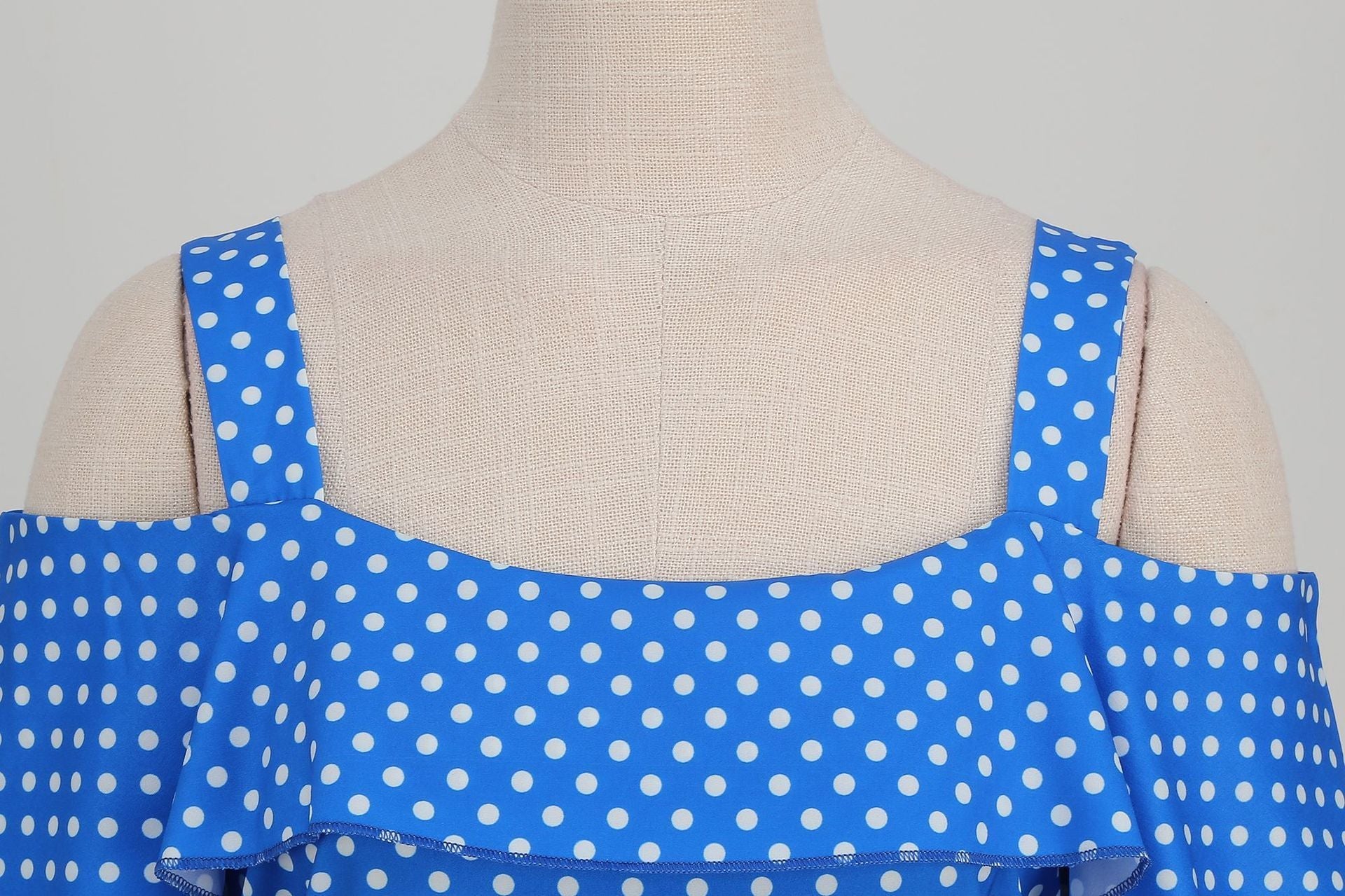 Womens 1950s Retro Rockabilly Polka Dot Casual Dress Vintage Style Prom Dress Blue