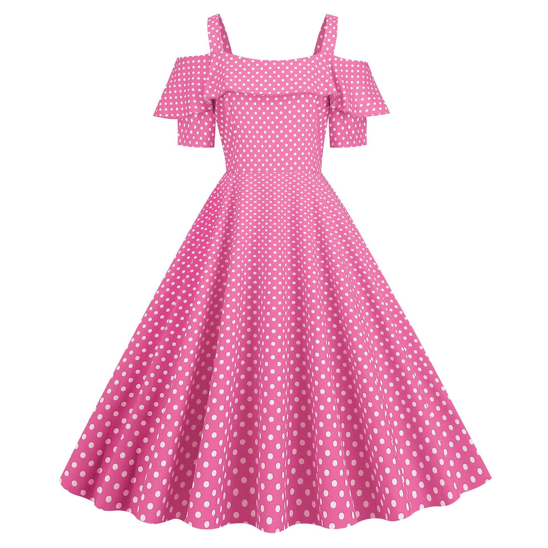 Womens 1950s Retro Rockabilly Polka Dot Casual Dress Vintage Style Prom Dress Pink