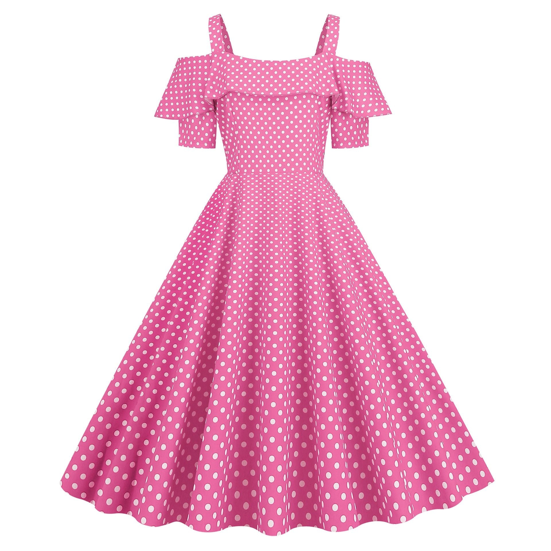 Womens 1950s Retro Rockabilly Polka Dot Casual Dress Vintage Style Prom Dress Pink