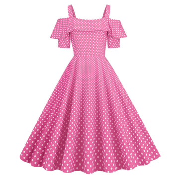 Womens 1950s Retro Rockabilly Polka Dot Casual Dress Vintage Style Prom Dress Pink