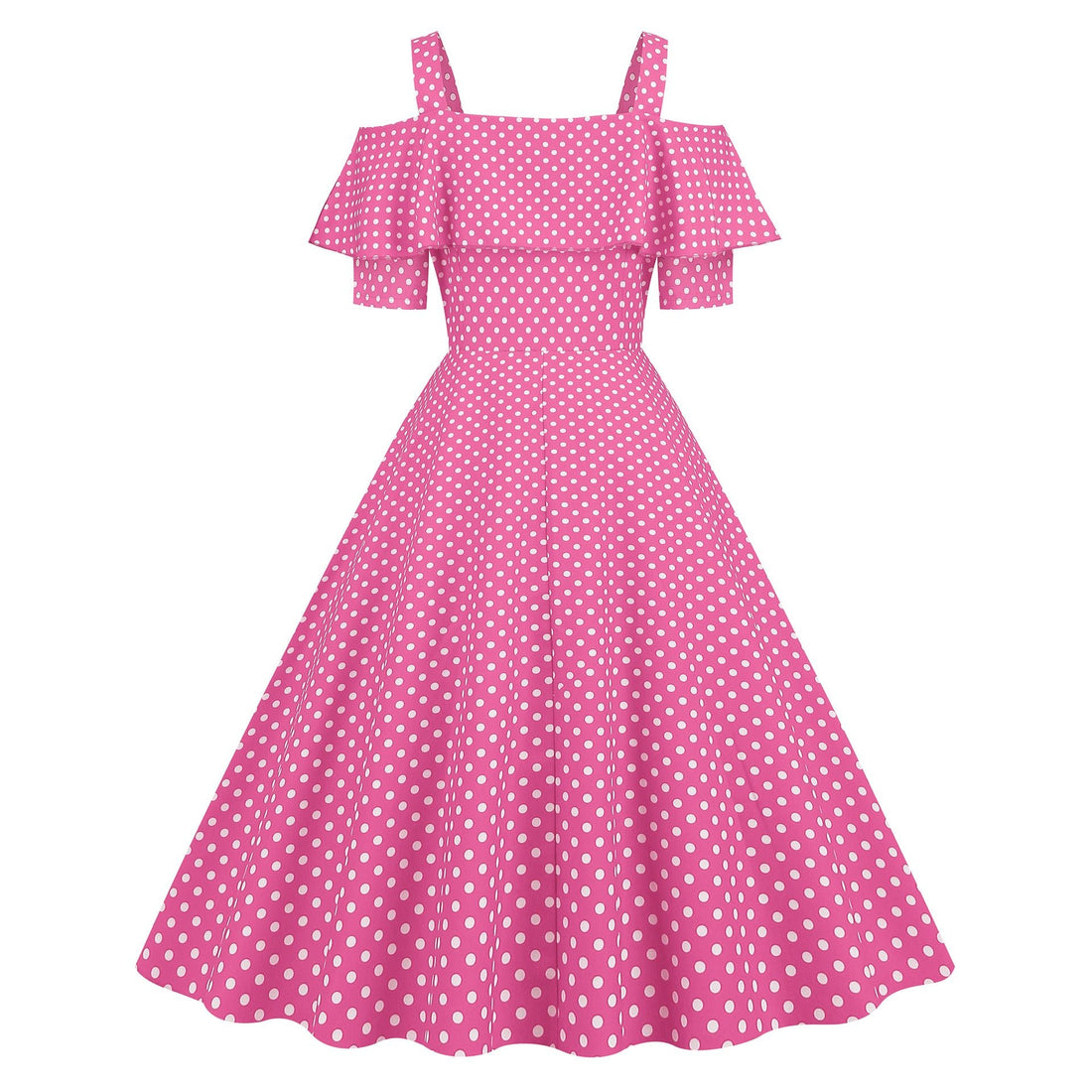 Womens 1950s Retro Rockabilly Polka Dot Casual Dress Vintage Style Prom Dress Pink