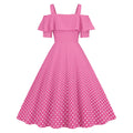 Womens 1950s Retro Rockabilly Polka Dot Casual Dress Vintage Style Prom Dress Pink