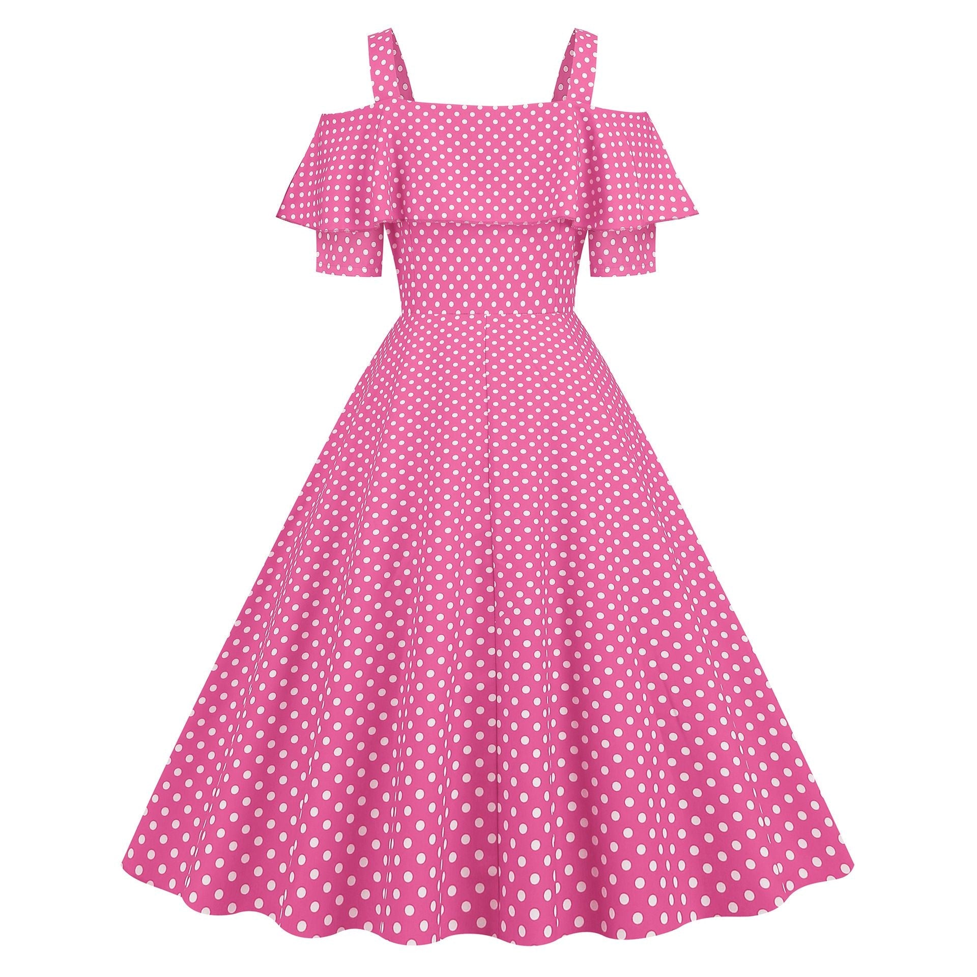 Womens 1950s Retro Rockabilly Polka Dot Casual Dress Vintage Style Prom Dress Pink