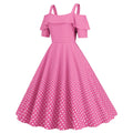 Womens 1950s Retro Rockabilly Polka Dot Casual Dress Vintage Style Prom Dress Pink