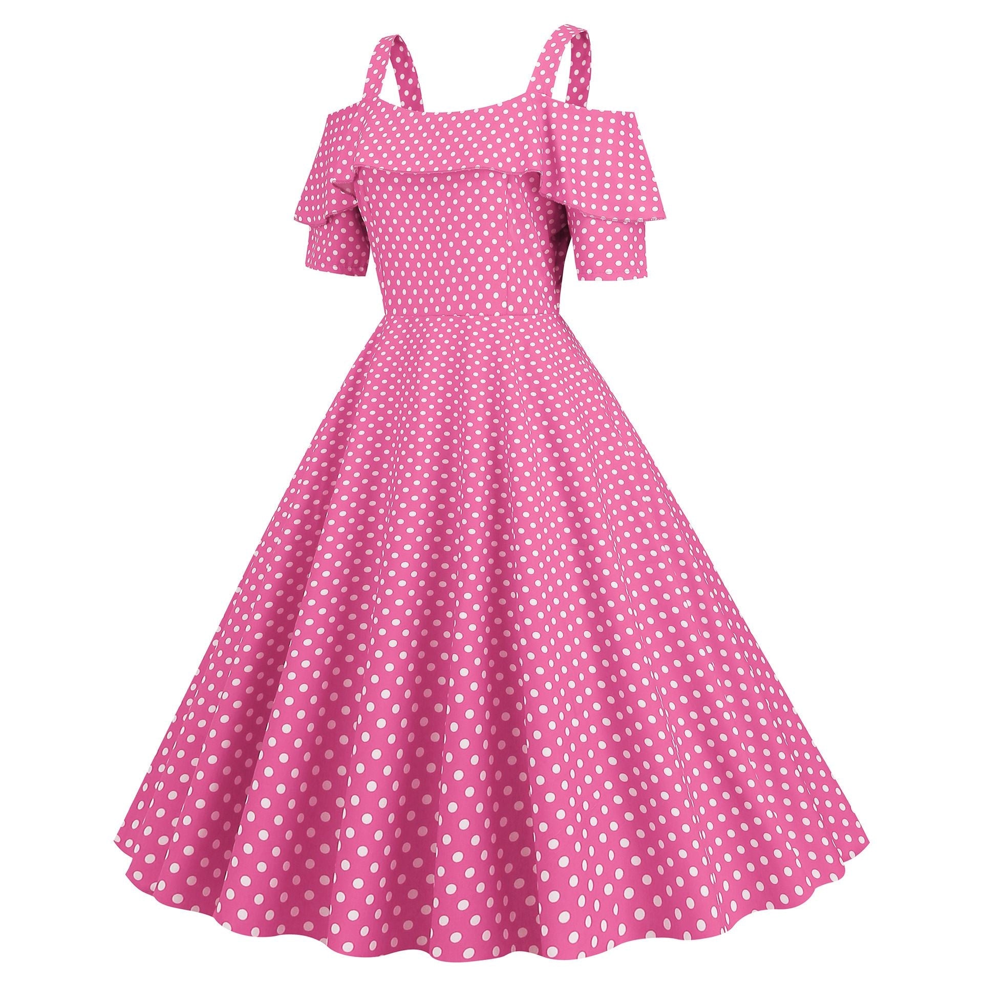 Womens 1950s Retro Rockabilly Polka Dot Casual Dress Vintage Style Prom Dress Pink