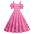Womens 1950s Retro Rockabilly Polka Dot Casual Dress Vintage Style Prom Dress Pink