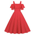 Womens 1950s Retro Rockabilly Polka Dot Casual Dress Vintage Style Prom Dress Red