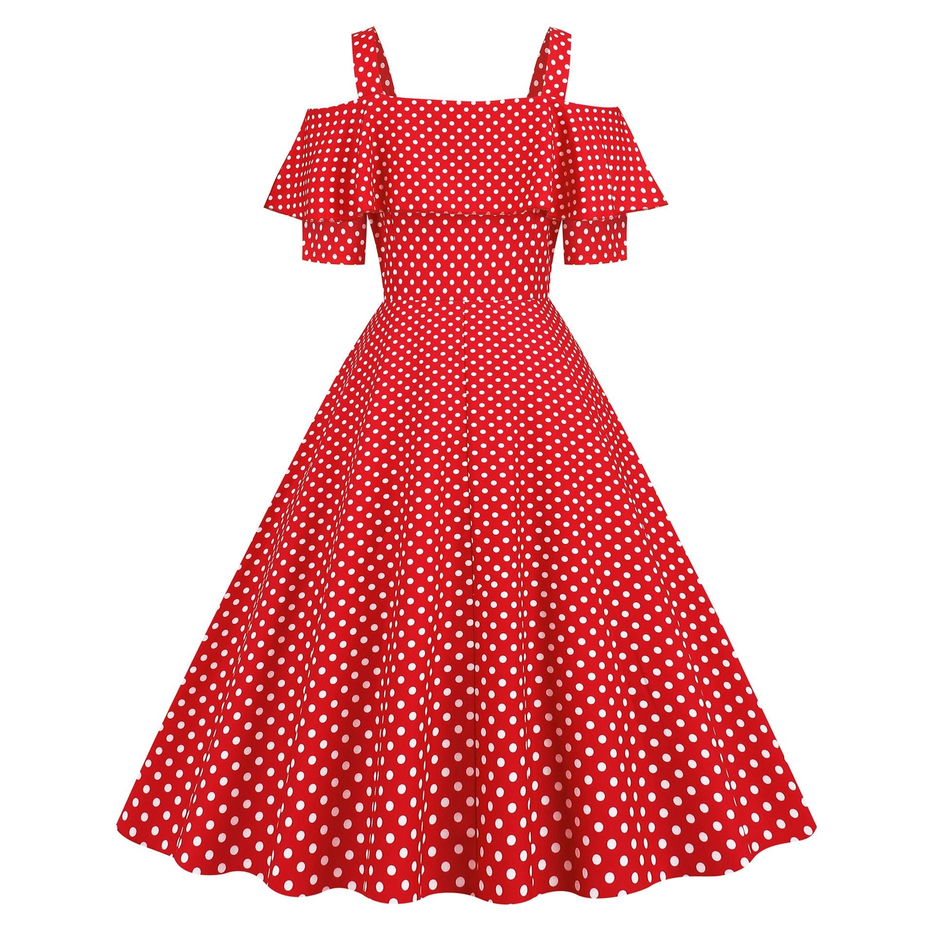 Womens 1950s Retro Rockabilly Polka Dot Casual Dress Vintage Style Prom Dress Red