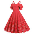 Womens 1950s Retro Rockabilly Polka Dot Casual Dress Vintage Style Prom Dress Red