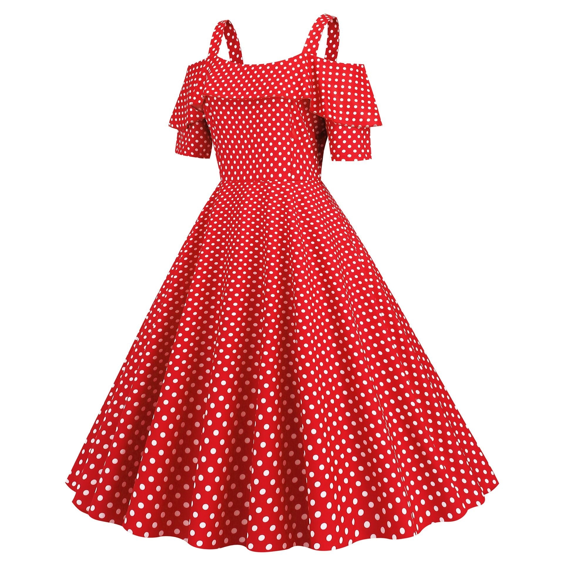 Womens 1950s Retro Rockabilly Polka Dot Casual Dress Vintage Style Prom Dress Red