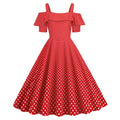 Womens 1950s Retro Rockabilly Polka Dot Casual Dress Vintage Style Prom Dress Red