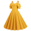 Womens 1950s Retro Rockabilly Polka Dot Casual Dress Vintage Style Prom Dress Yellow