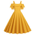 Womens 1950s Retro Rockabilly Polka Dot Casual Dress Vintage Style Prom Dress Yellow