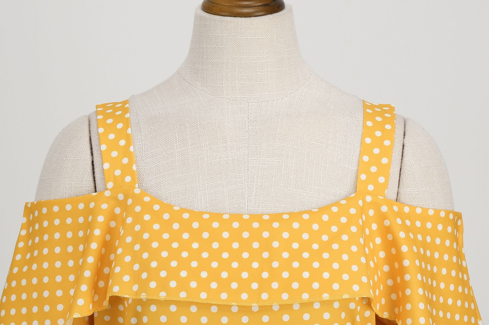 Womens 1950s Retro Rockabilly Polka Dot Casual Dress Vintage Style Prom Dress Yellow