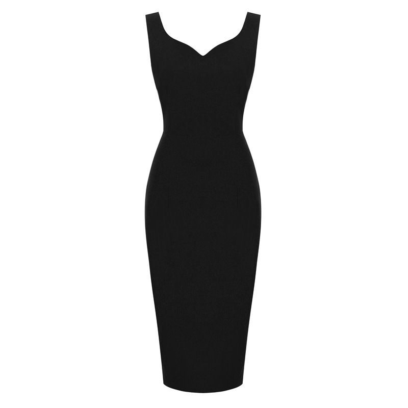Womens 1950s Sexy Bodycon Dresses for Party Sleeveless V Neck Pencil Dress Black