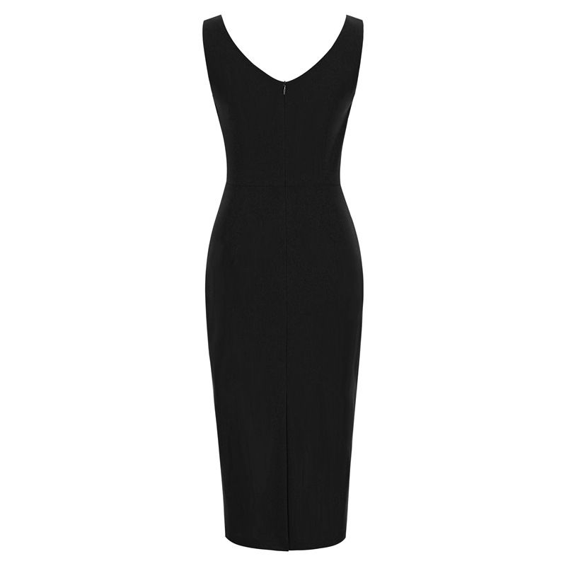 Womens 1950s Sexy Bodycon Dresses for Party Sleeveless V Neck Pencil Dress Black