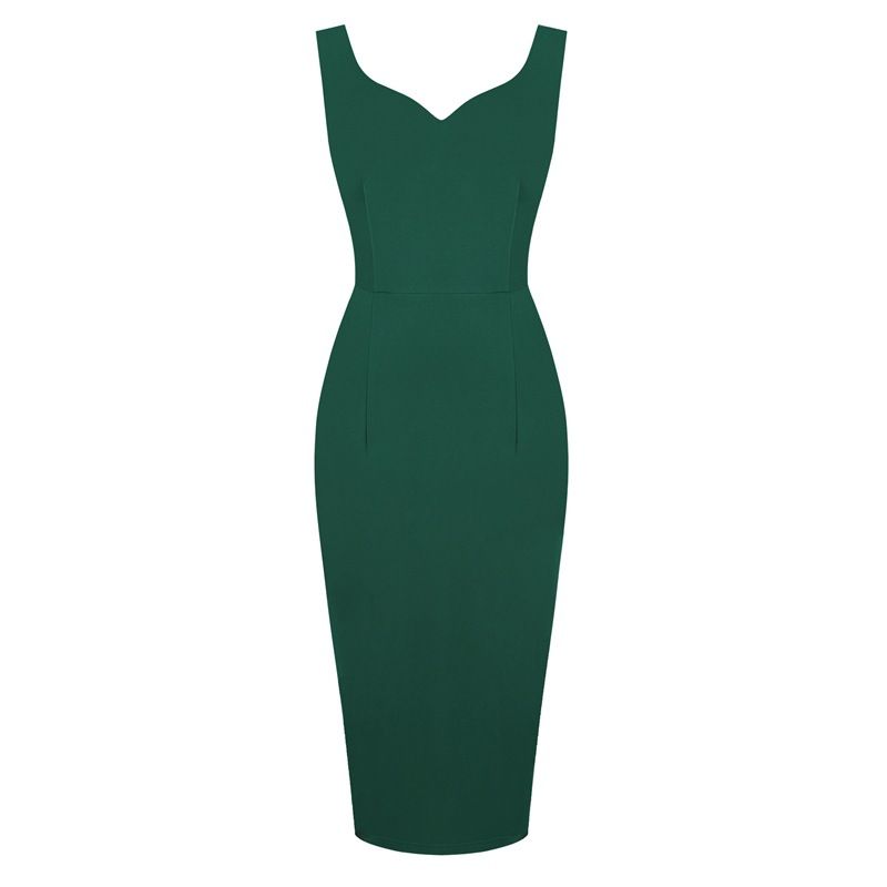 Womens 1950s Sexy Bodycon Dresses for Party Sleeveless V Neck Pencil Dress Green