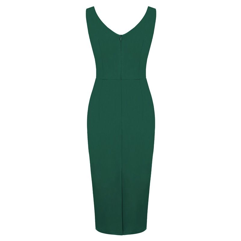 Womens 1950s Sexy Bodycon Dresses for Party Sleeveless V Neck Pencil Dress Green