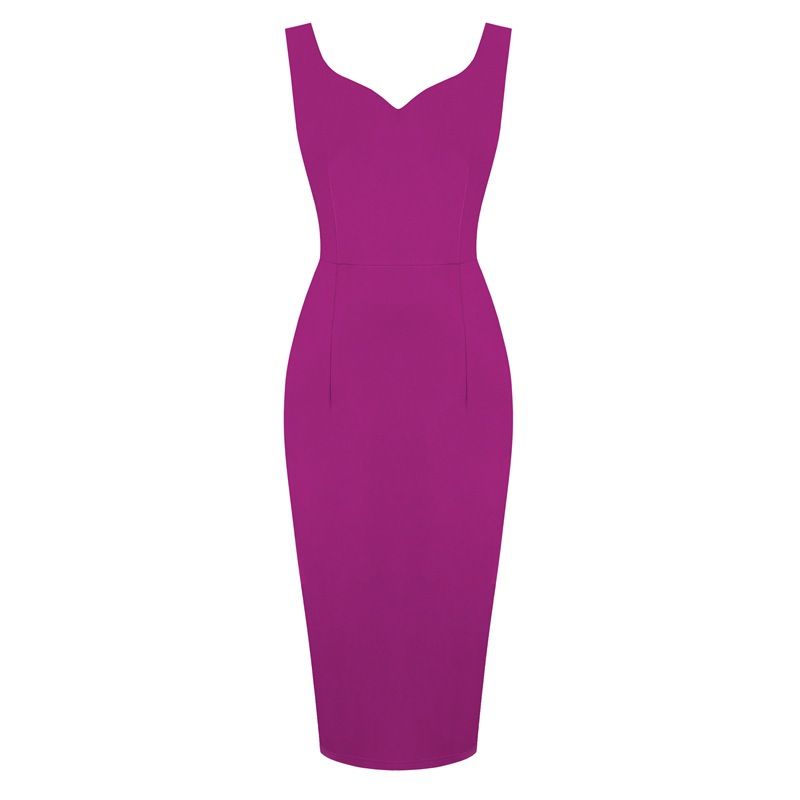 Womens 1950s Sexy Bodycon Dresses for Party Sleeveless V Neck Pencil Dress Rose