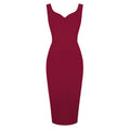 Womens 1950s Sexy Bodycon Dresses for Party Sleeveless V Neck Pencil Dress Wine
