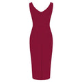 Womens 1950s Sexy Bodycon Dresses for Party Sleeveless V Neck Pencil Dress Wine