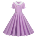 Womens 1950s Vintage Audrey Hepburn Style Cocktail Swing Costume Dresses Purple