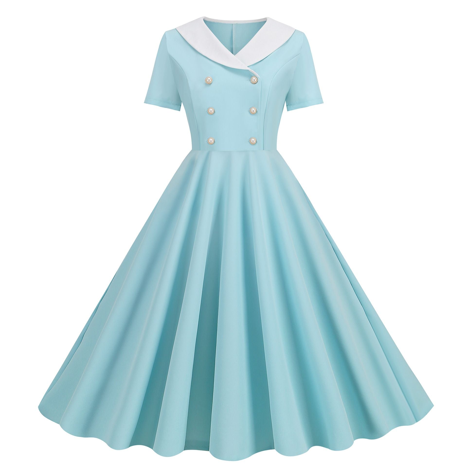 Womens 1950s Vintage Audrey Hepburn Style Cocktail Swing Costume Dresses Sky
