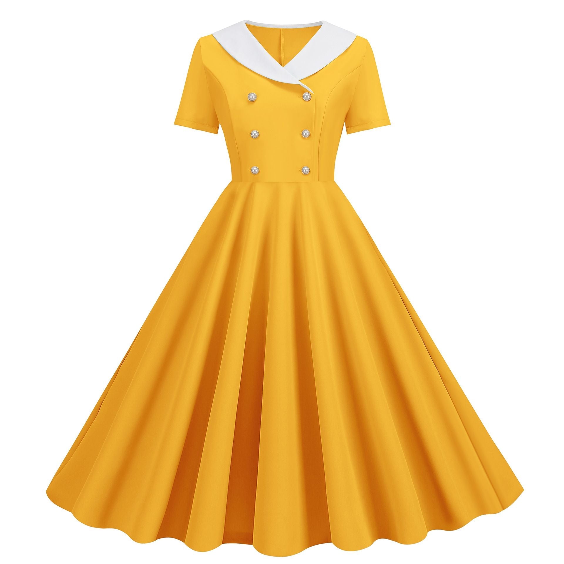 Womens 1950s Vintage Audrey Hepburn Style Cocktail Swing Costume Dresses Yellow