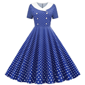 Womens 1950s Vintage Audrey Hepburn Style Cocktail Swing Halloween Dresses Blue