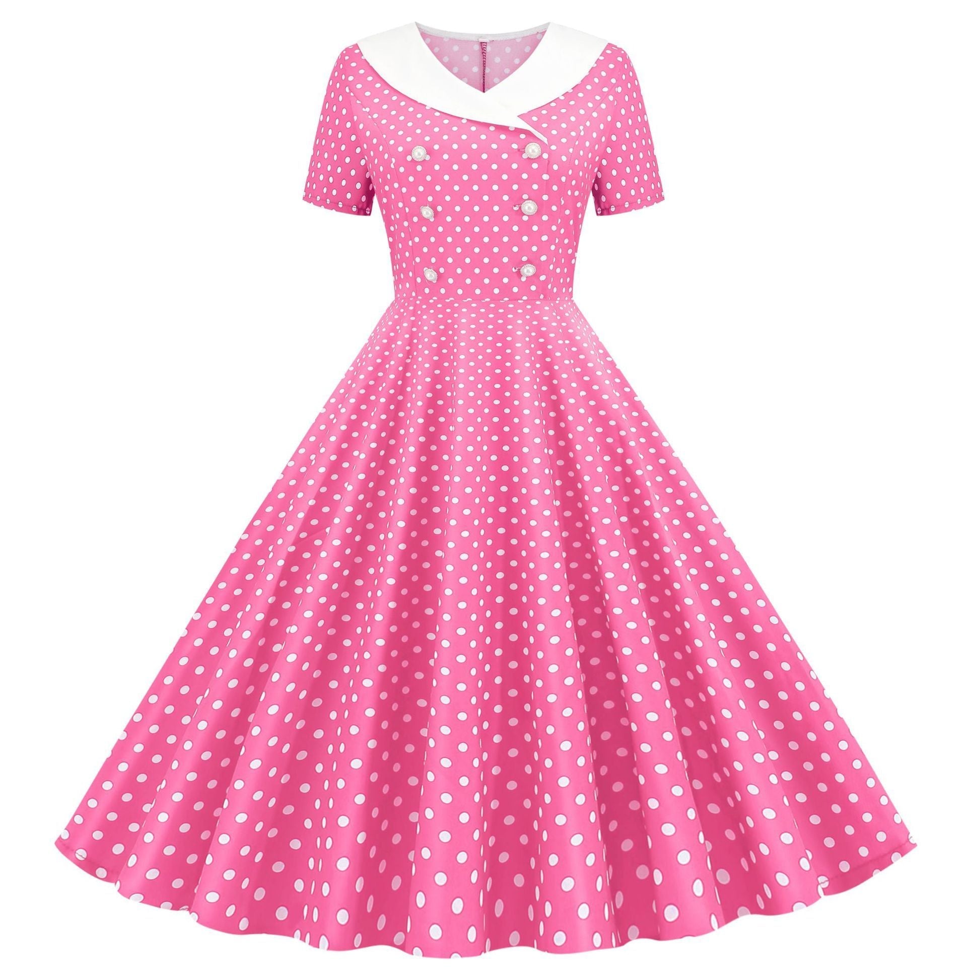 Womens 1950s Vintage Audrey Hepburn Style Cocktail Swing Halloween Dresses Pink