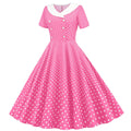 Womens 1950s Vintage Audrey Hepburn Style Cocktail Swing Halloween Dresses Pink