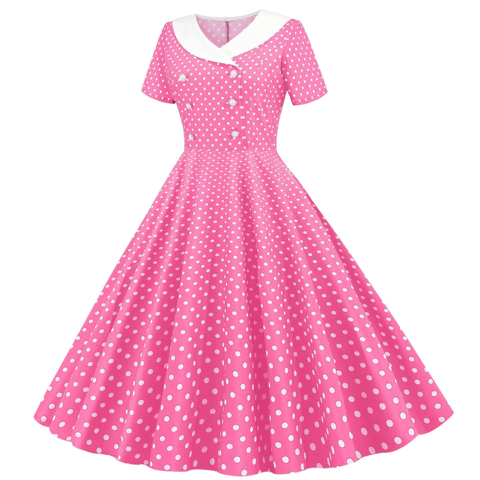 Womens 1950s Vintage Audrey Hepburn Style Cocktail Swing Halloween Dresses Pink