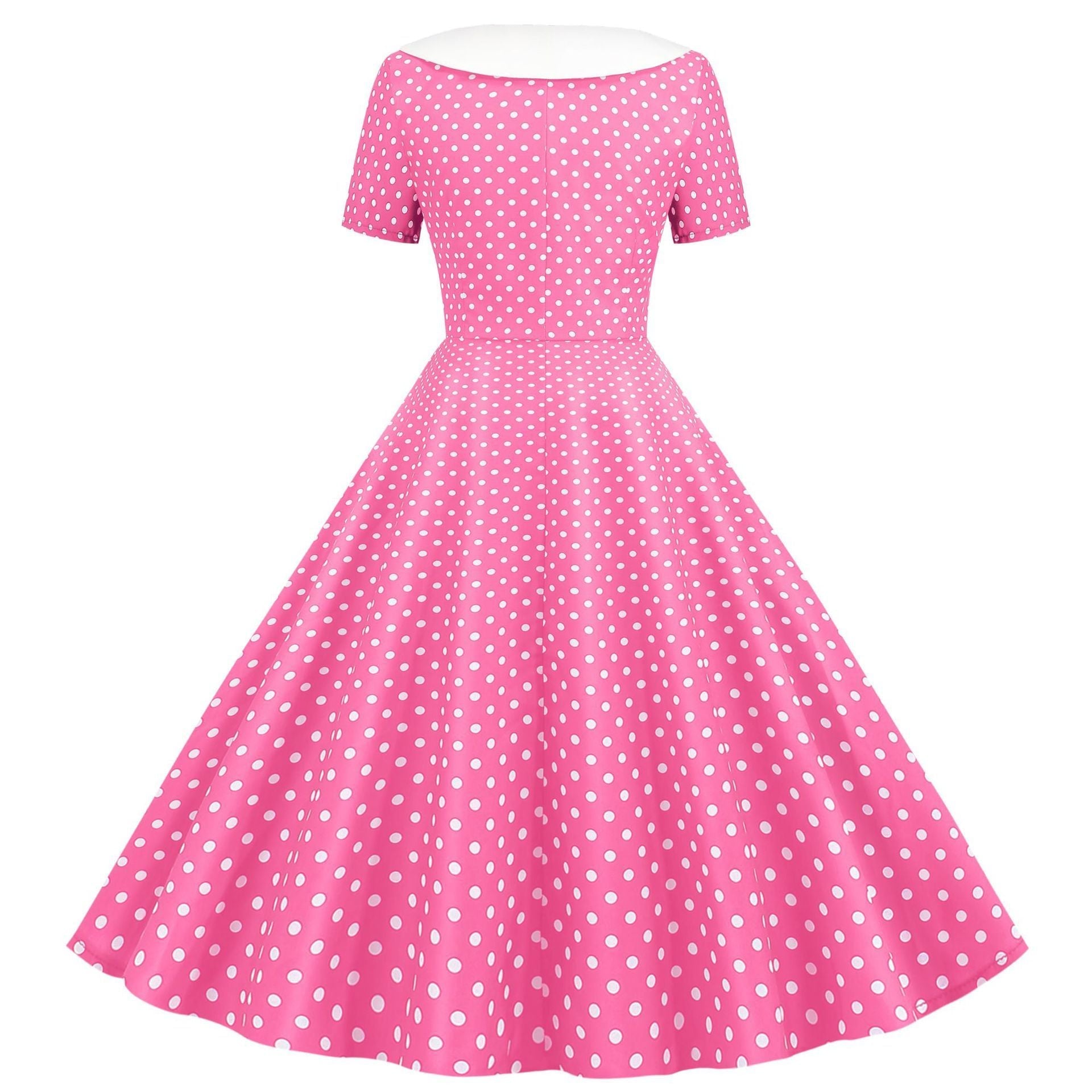 Womens 1950s Vintage Audrey Hepburn Style Cocktail Swing Halloween Dresses Pink
