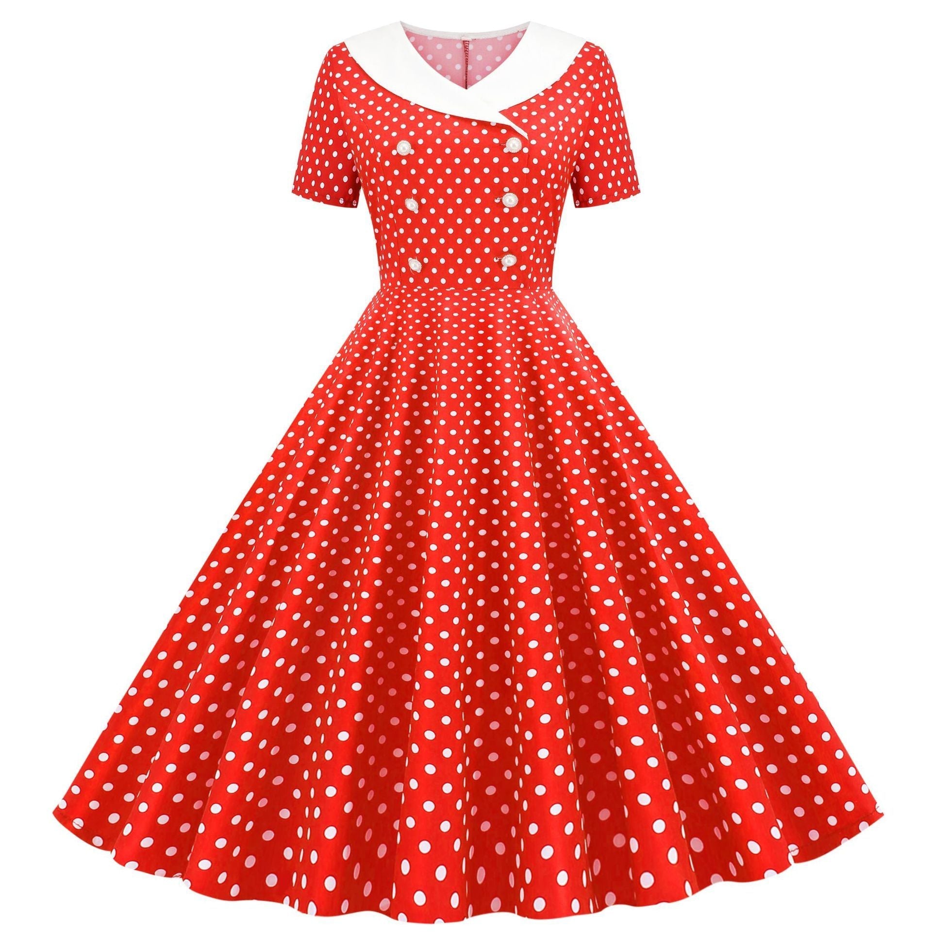 Womens 1950s Vintage Audrey Hepburn Style Cocktail Swing Halloween Dresses Red