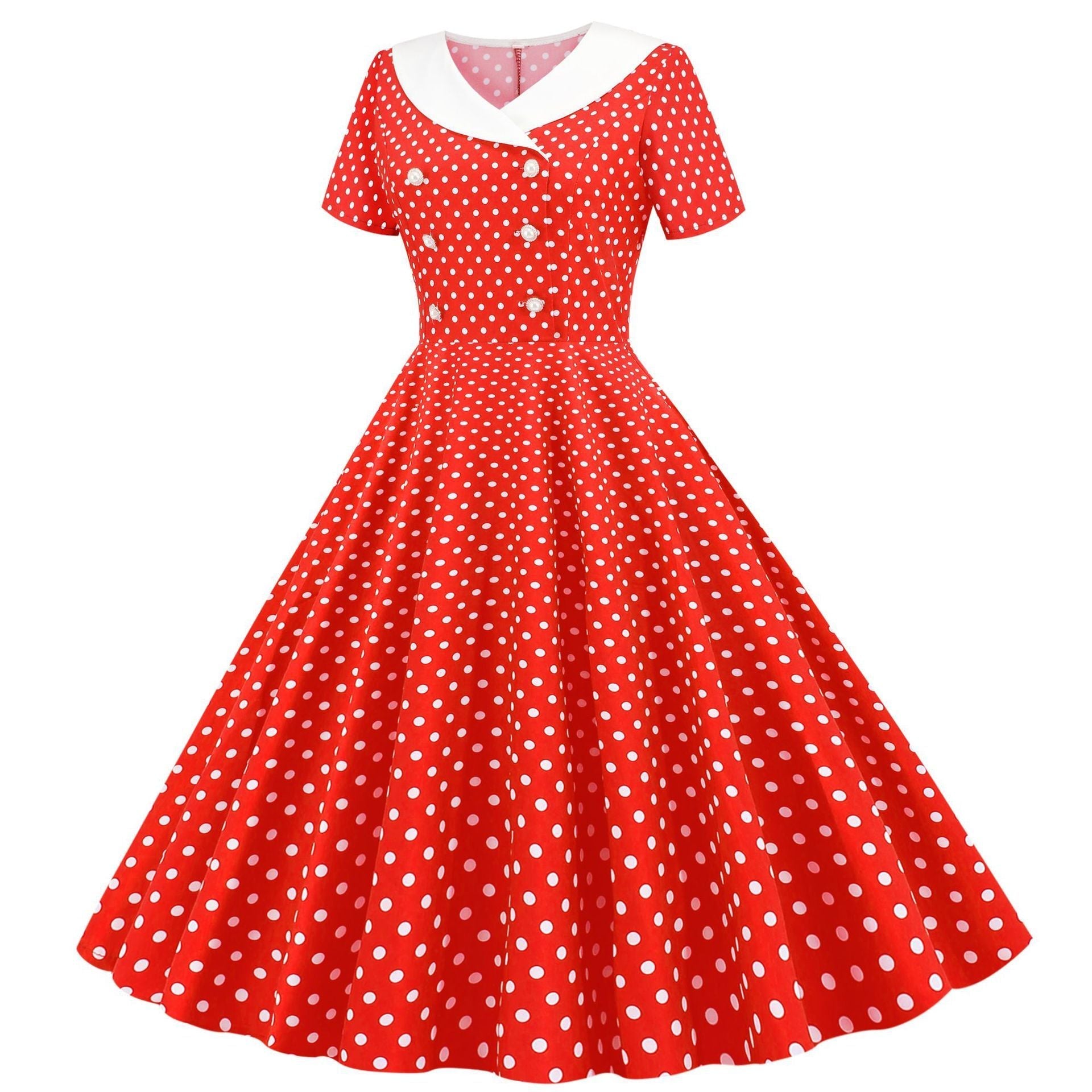 Womens 1950s Vintage Audrey Hepburn Style Cocktail Swing Halloween Dresses Red