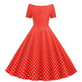 Womens 1950s Vintage Audrey Hepburn Style Cocktail Swing Halloween Dresses Red
